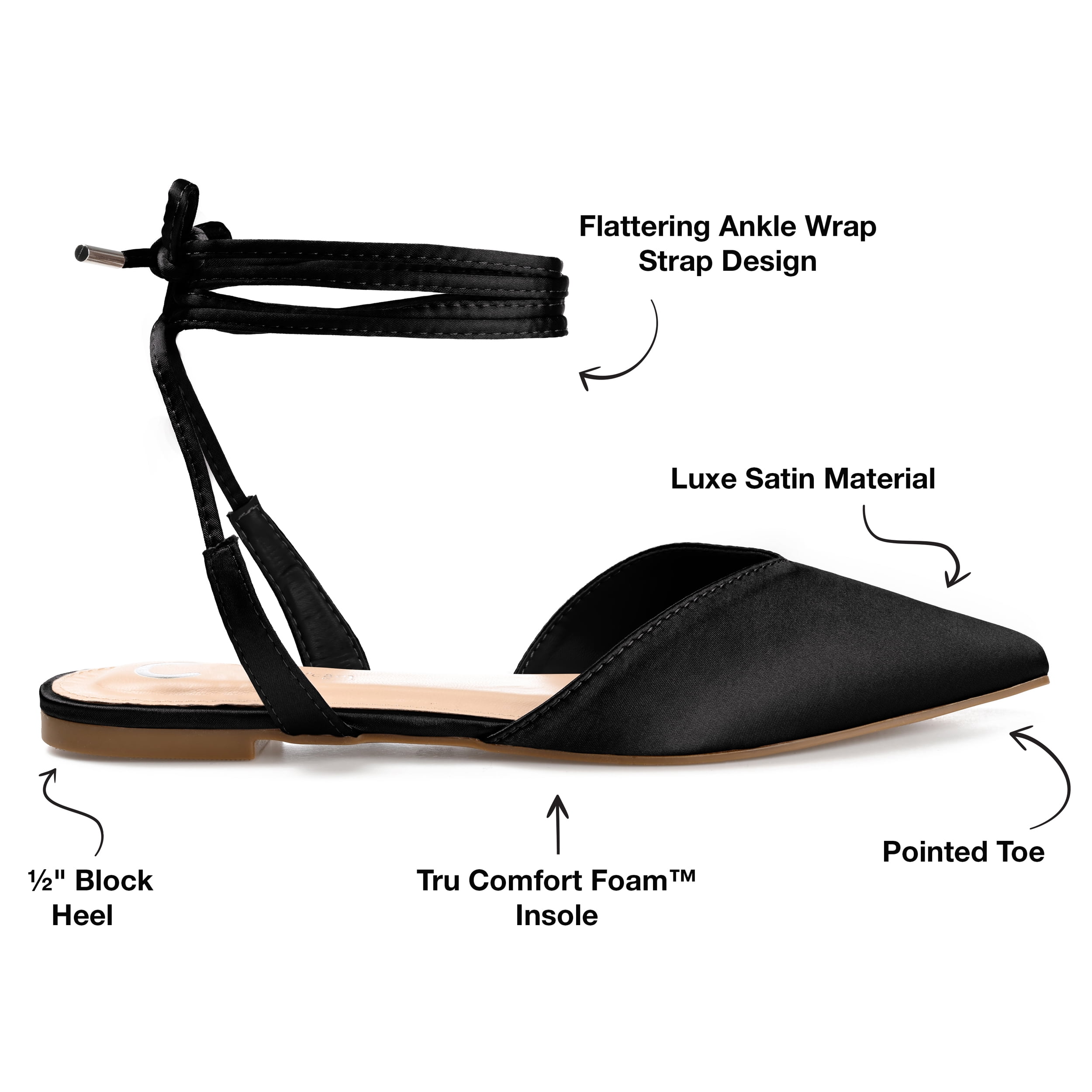 Journee Womens Theia Tie Up Pointed Toe Ballet Flats