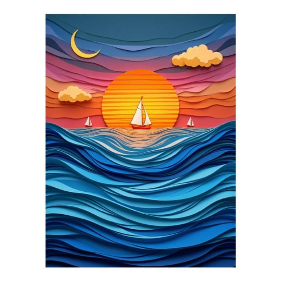 Diamond Art Kit for Adults, Ocean Sunset Sailboat Waves Art Diamond Painting for Adults Beginners, DIY Diamond Art Painting Kits, 5D Diamond Painting Crafts for Home Decor 12x16 Frameless