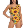 thumbnail image 2 of Picia Colorful Bohemian Sunflower Pattern Women's One Piece Swimsuits,One Shoulder Swimwear Asymmetric ,Ruffle Monokinis Bathing Suits,High Waisted Flattering Bathing Suits-Small, 2 of 8
