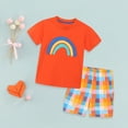 thumbnail image 5 of Otqutp Toddler Clothes Set for Birthday Summer Children's Short Sleeved Shorts Two Piece Knitted Cotton Cartoon Rainbow Pattern Suit, 5 of 8