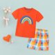 thumbnail image 2 of Gibobby Conjunto 2PCS de pants para niño Pantalones cortos de manga corta para niños de verano Traje de niños con patrón de dibujos animados de algodón de pun(Naranja, 4-5 Años), 2 of 5