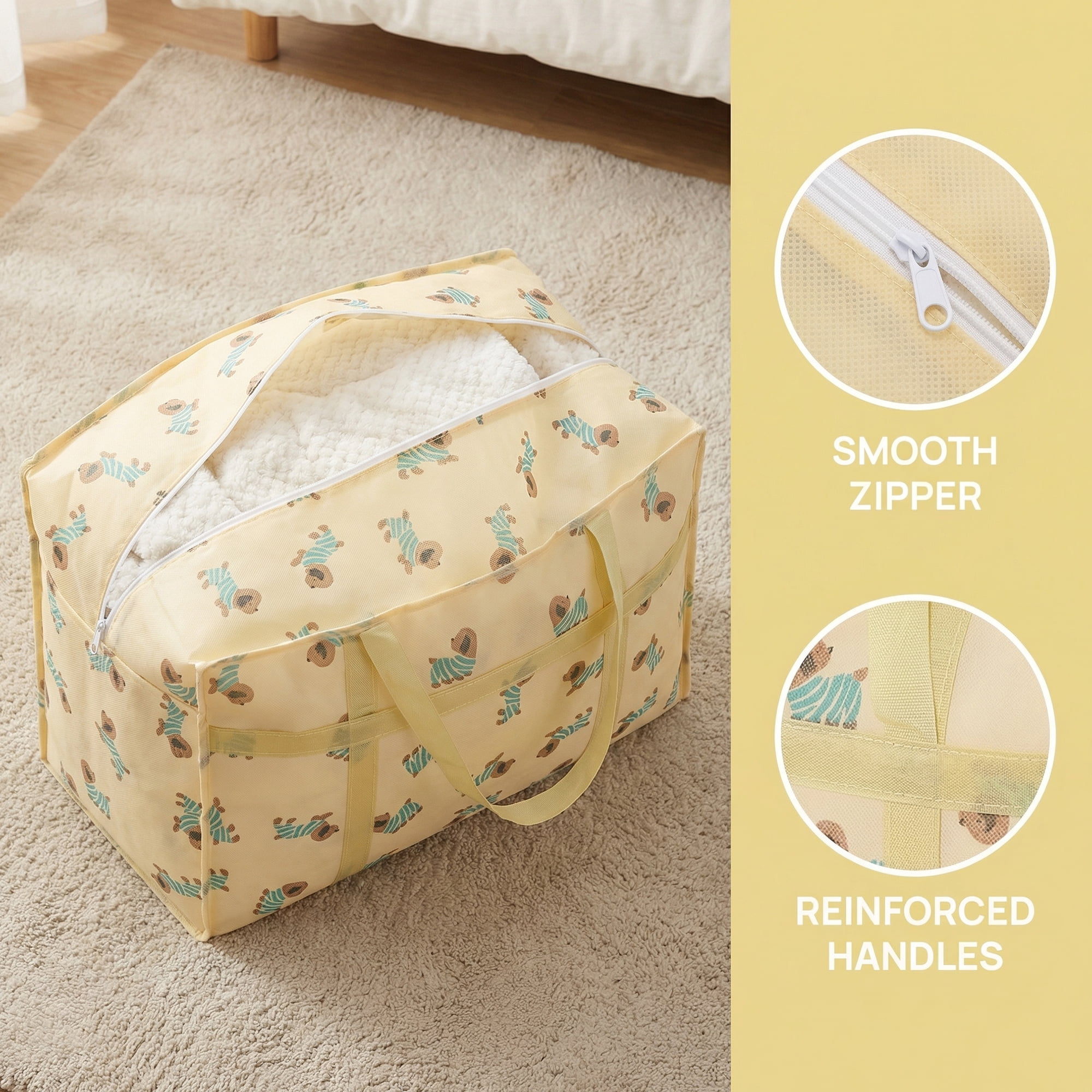 Unique Bargains Floral Clothes Storage Bags for Organizing Clothing Beige 19.7"x11.8"x9.8"