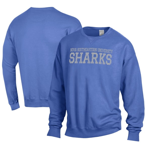 Men's ComfortWash Blue Nova Southeastern Sharks Garment Dyed Fleece Crewneck Pullover Sweatshirt