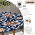 thumbnail image 3 of Orange Blue Round Tablecloth for 45-54 Inch Tables,Fitted Table Cover with Elastic Edge,Morocco Boho Abstract Floral Ethnic Tribal Waterproof Outdoor Table Cloth Protector for Patio Garden Dinner, 3 of 9