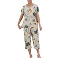 thumbnail image 2 of Qtocio Ladies Pajamas Set,Soft Print Short Sleeve Top Pants Set Comfortable Sleep Set, 2 of 3
