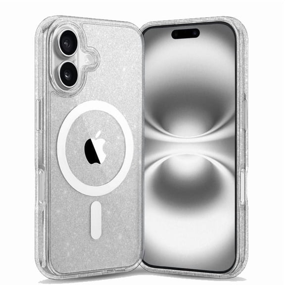 Entronix Magnetic Clear Case Compatible with iPhone 16 Plus, Sparkly Glitter Cover