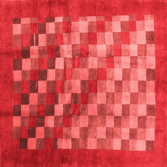 Ahgly Company Indoor Square Checkered Red Modern Area Rugs, 8' Square