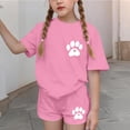 thumbnail image 4 of Kilaqueen Teen Girl Cute Paw Print Summer 2 Piece Outfits Loose Crewneck Short Sleeve T-Shirt Matching Shorts Sets, 4 of 8