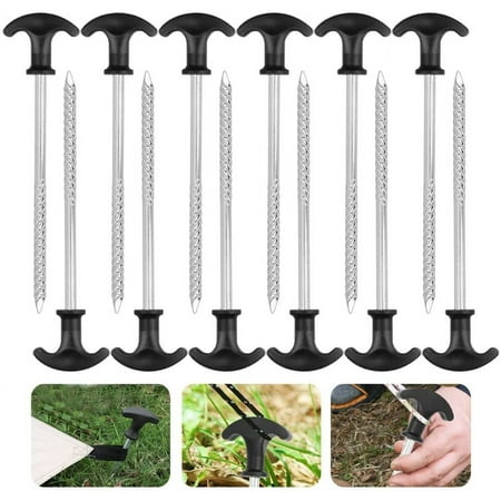 12 Pcs Metal Tent Pegs Sardine Rust Proof Tent Peg Sardine Camping Peg With Handle Sardine Tent Canvas Sardine Hard Ground Screw-In Tarp Stake For Tent Camping Garden Fishing