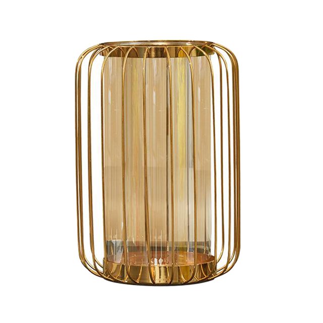 Florero Hidropónico Zulema Contenedor Geométrico L Vidrio Metal Marrón