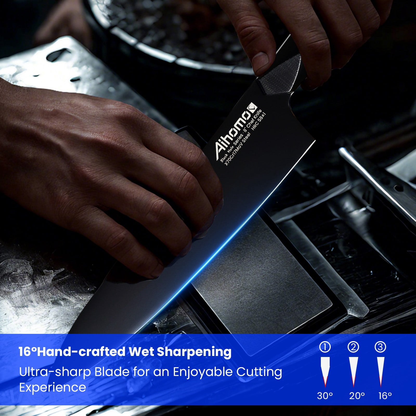 Aihomo Black Carving Knife & Fork Set, 8" Chef Knife & 12" Carving Fork High Carbon Stainless Steel, Full Tang Knives with G10 Handle