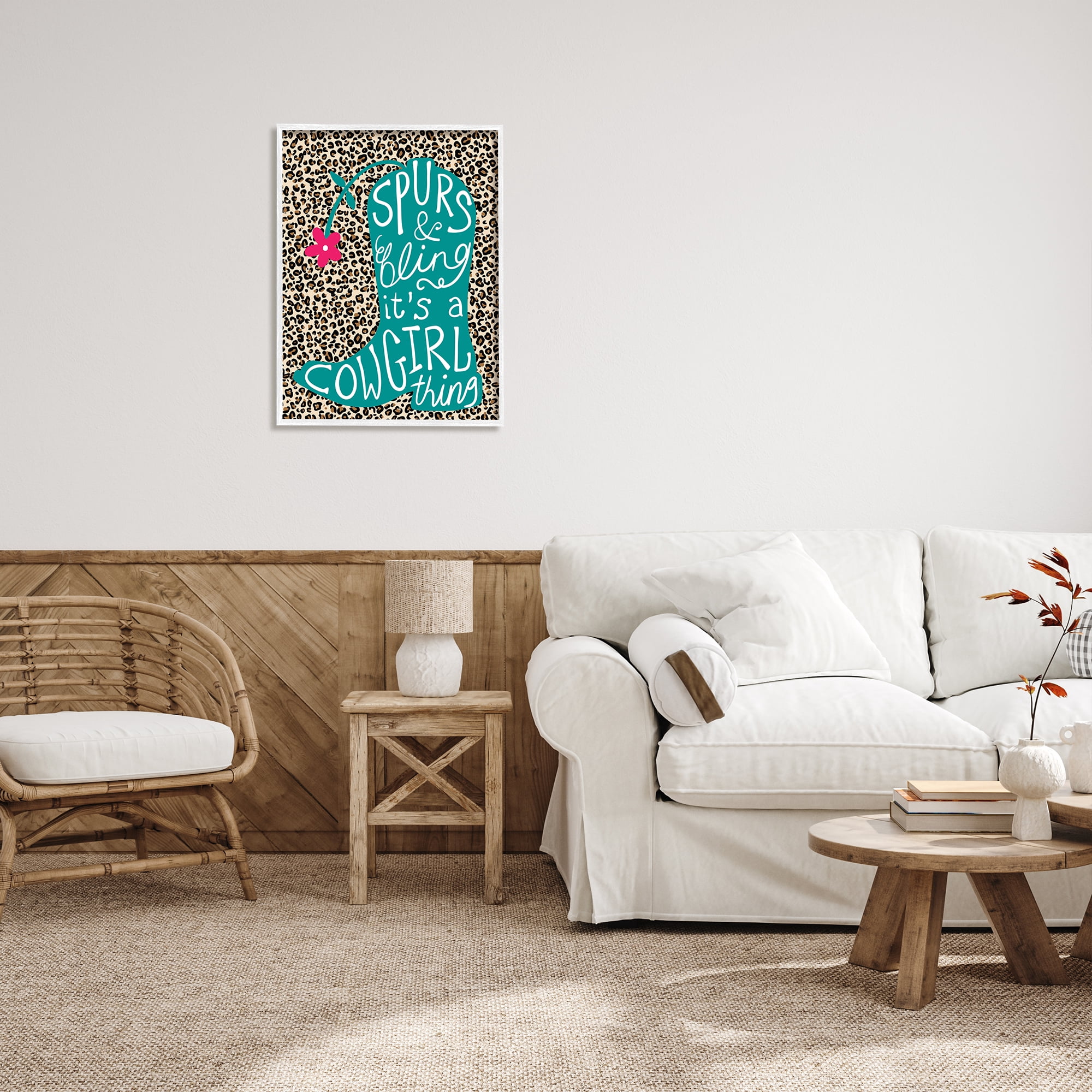 Stupell Spurs & Bling Cowgirl Thing Boot Inspirational Painting White Framed Art Print Wall Art