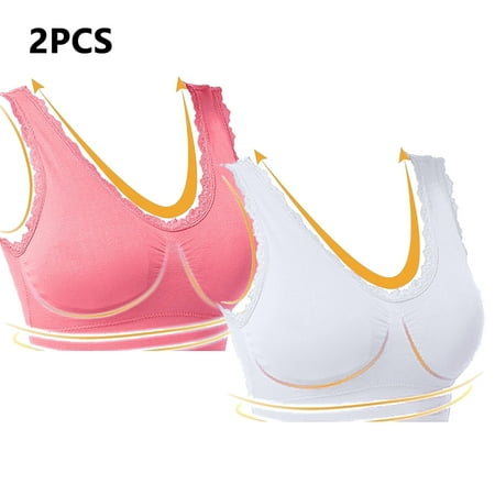 Juslio Minimizer Bras for Women 2PC Lace Wirefree Solid Vest Breasted Bra