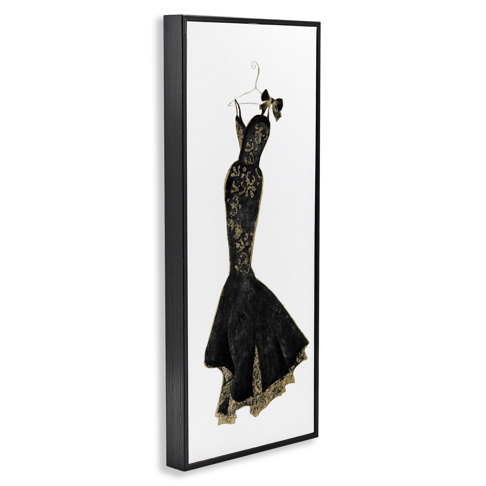 Stupell Industries Brocade Black Evening Gown Black Framed Giclee Art, design by Janet Tava