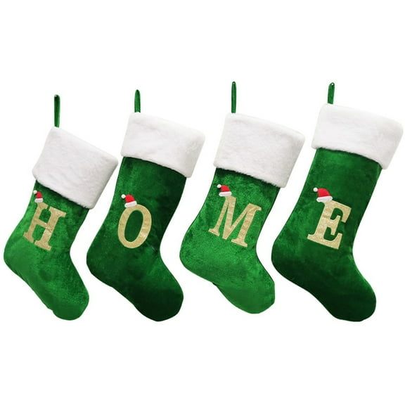 18 Inches Monogrammed Green Christmas Stockings, Super Soft Large Monogram Stockings, Green Letter Stockings for Christmas Holiday Xmas Gift