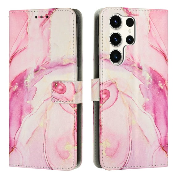 for Samsung Galaxy S25 Ultra Wallet Case for Women Girls, Marble Pattern PU Leather Flip Cover with Card Holder Kickstand Strap, Shockproof Protective Phone Case for Samsung Galaxy S25 Ultra, Rosegold