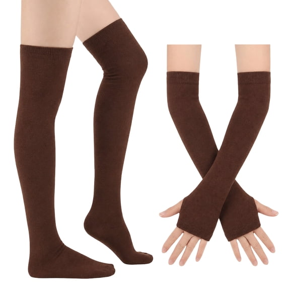 Lumtrix Women's Striped Over Knee Thigh High Socks, Arm Warmer Fingerless Gloves Set for Halloween Christmas P One Size