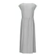 thumbnail image 4 of Fesfesfes Plus Size Linen Dress for Women Solid Color Pullover Dress Round Neck Micro Sleeve Dress Loose Casual Baggy Kaftan Dress, 4 of 4