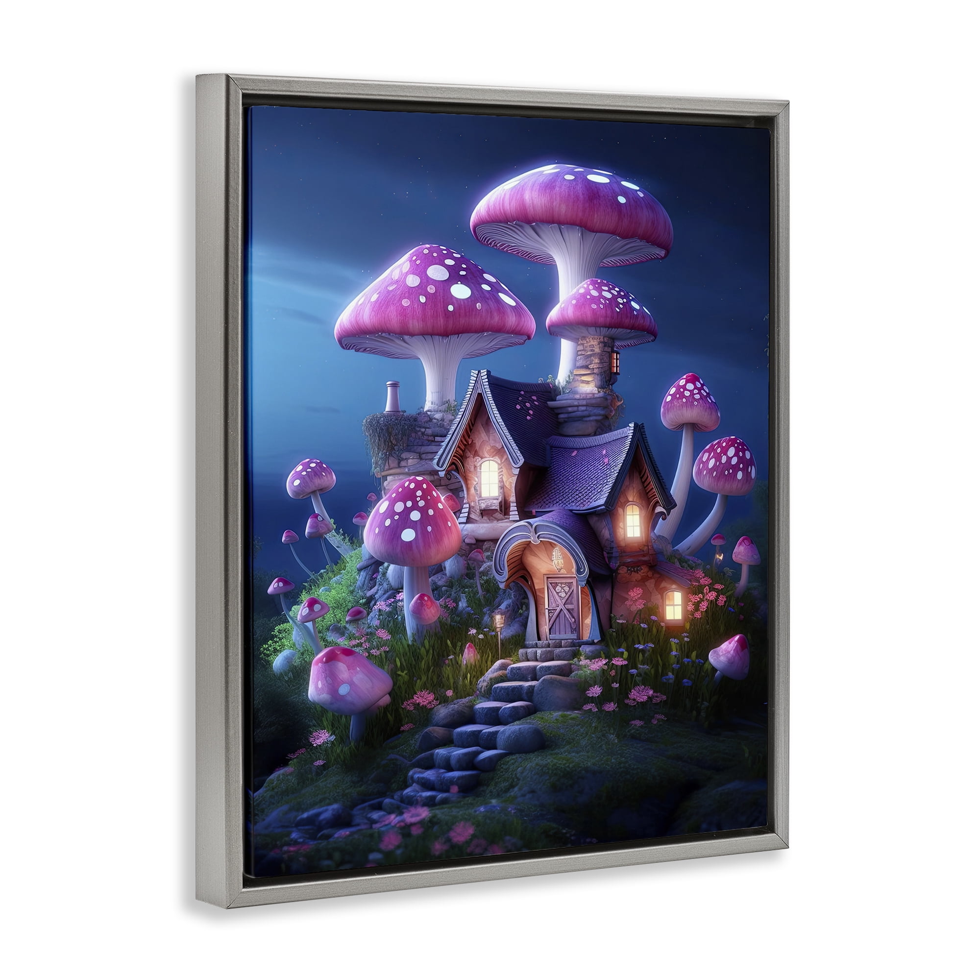 Stupell Industries Mystical Forest Cottage Town & City Painting Gray Floater Framed Art Print Wall Art, 25 x 31