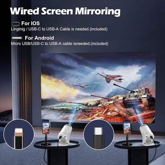 Wireless Mini Projector with WIFI 6 and Bluetooth, 4K 1080P Support Portable Projector 180 ° Rotatable. 17"-130" Screen Video Projector. Compatible for Smartphone, Laptop, PC(Q5 mate)