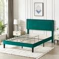 thumbnail image 4 of VECELO Queen Size Platform Bed Frame with Adjustable Height Upholstered Headboard, Strong Wood Slat Support, No Box Spring Needed, Dark Green, 4 of 11