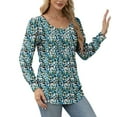 thumbnail image 3 of MOMOFEEL Pleated Blouses for Women Puff Long Sleeve Tunic Tops Dressy Casual Shirts For Spring or Summer (M9011 Blue Floral M), 3 of 5