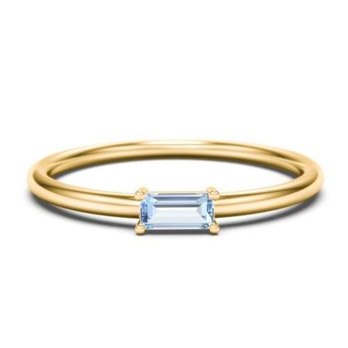 East-West Stackable Baguette Birthstone Ring - Aquamarine (March)
