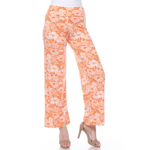 White Mark Women's Floral Paisley Fold-Over Waistband Palazzo Pants