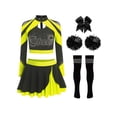 thumbnail image 1 of Runhomal Womens Shiny Cheerleading Uniform Set Long Sleeve Crop Top With Rhinestones Skating Skirt Fluorescent Yellow B XXL, 1 of 4