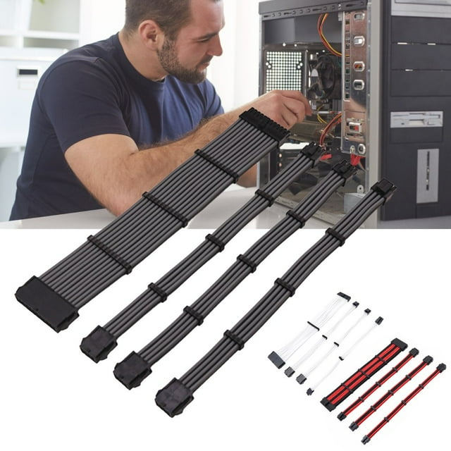 Power Extension Cable Professional Nylon Braided 30cm for ATX 24Pin 8Pin 6+2Pin 8Pin 4+4Pin 6Pin Power Cord for Computer CPU