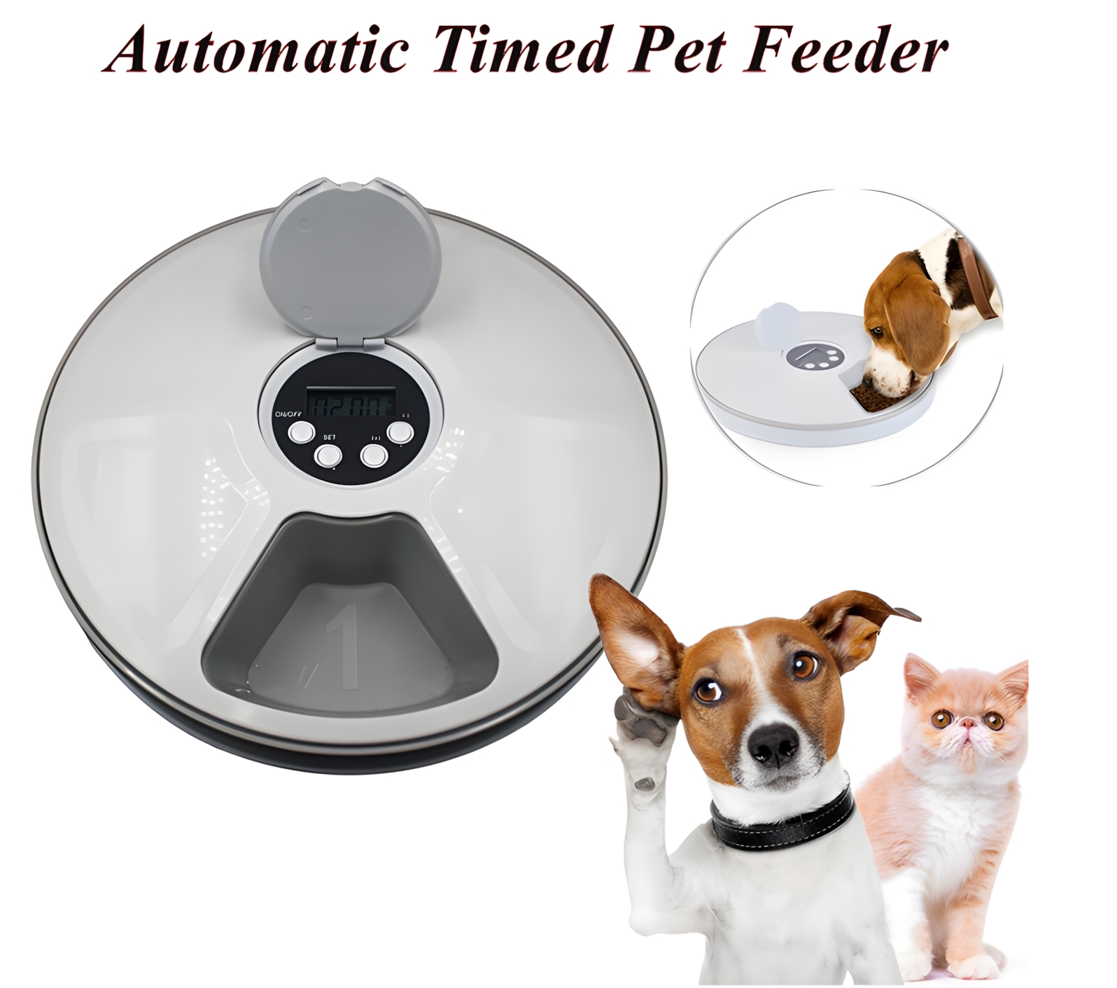 Pet Daily Kit Automatic Electronic Timed Pet Feeder, 6 Meal Trays Dry Wet Food Water Auto Feeder, 24 Hours Timing Reminder Dog and Cat Smart Feeder.