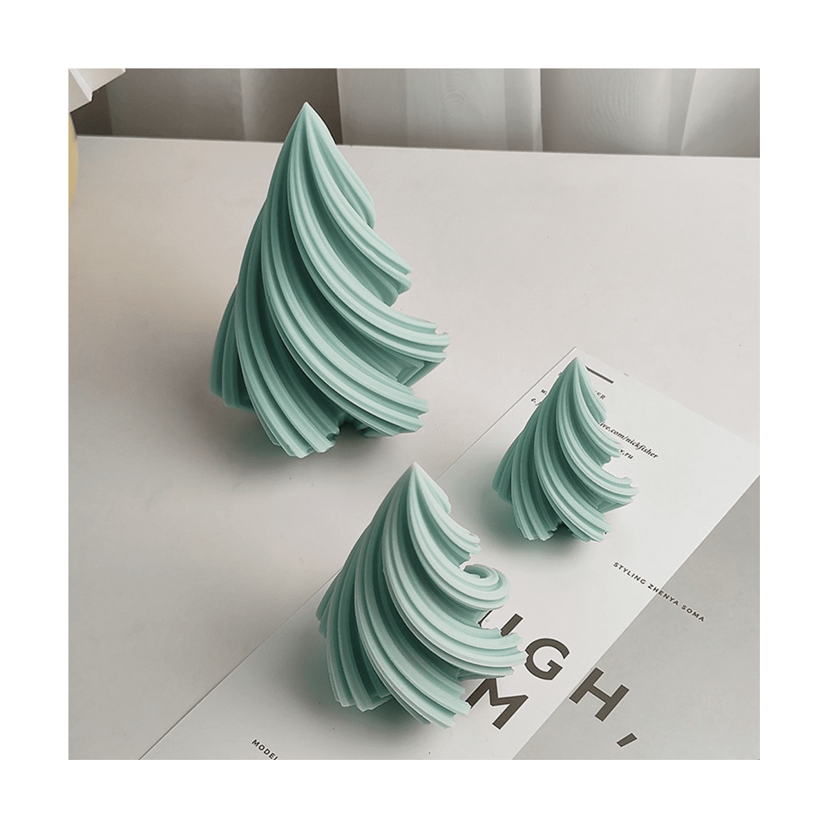 Rotating Cone Candle Mold Wave Stripe Aromatherapy Candle Silicone Mould DIY Curved Columnar Plaster Resin (L)