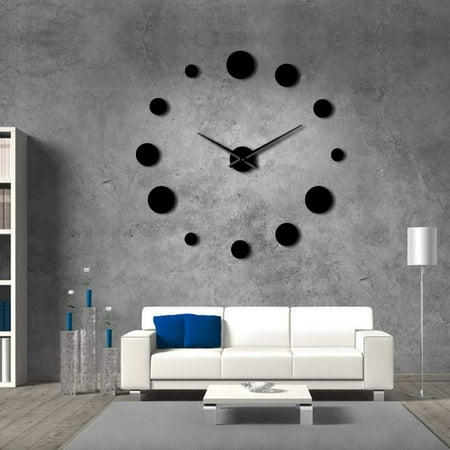 Round Mirror Large Wall Clocks Simple Modern Design Frameless Giant Wall Clock Watch Home Decor Accessories DIY Enthusiasts Gift(Black,27inch)