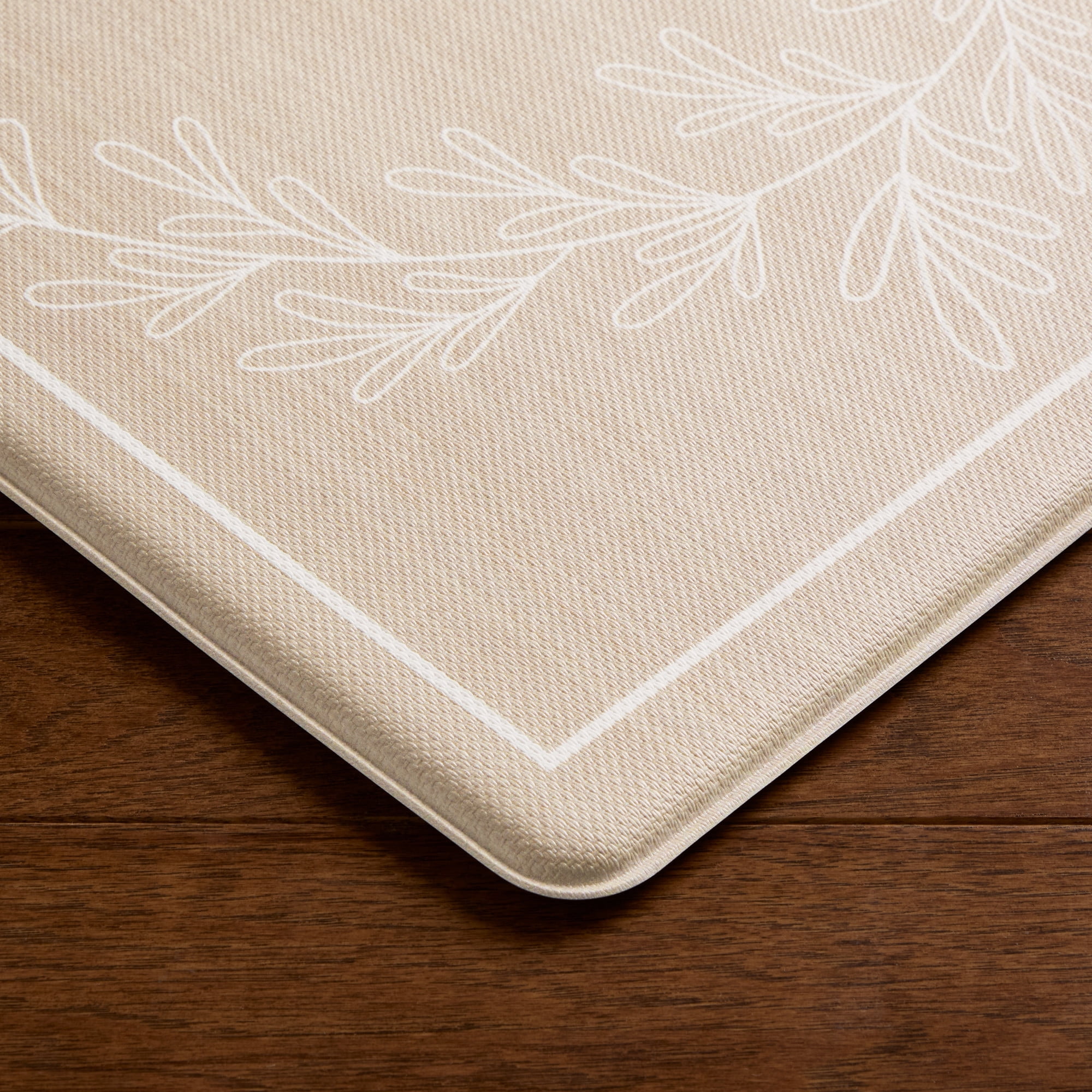 MARTHA STEWART Bloomfield Home Sweet Home Leaf Frame Kitchen Mat, Comfort Standing Mat, Non-Slip Backing, Water & Stain Resistant, Beige, 18"x30"