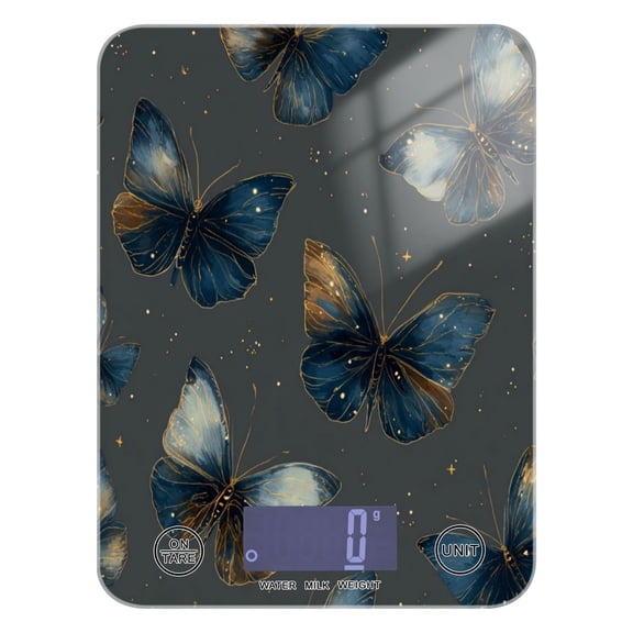 High Precision Digital Kitchen Scale Tempered Glass Food Scale Multifunction Scale Small Kitchen Appliances Brown-blue Butterfly Pattern