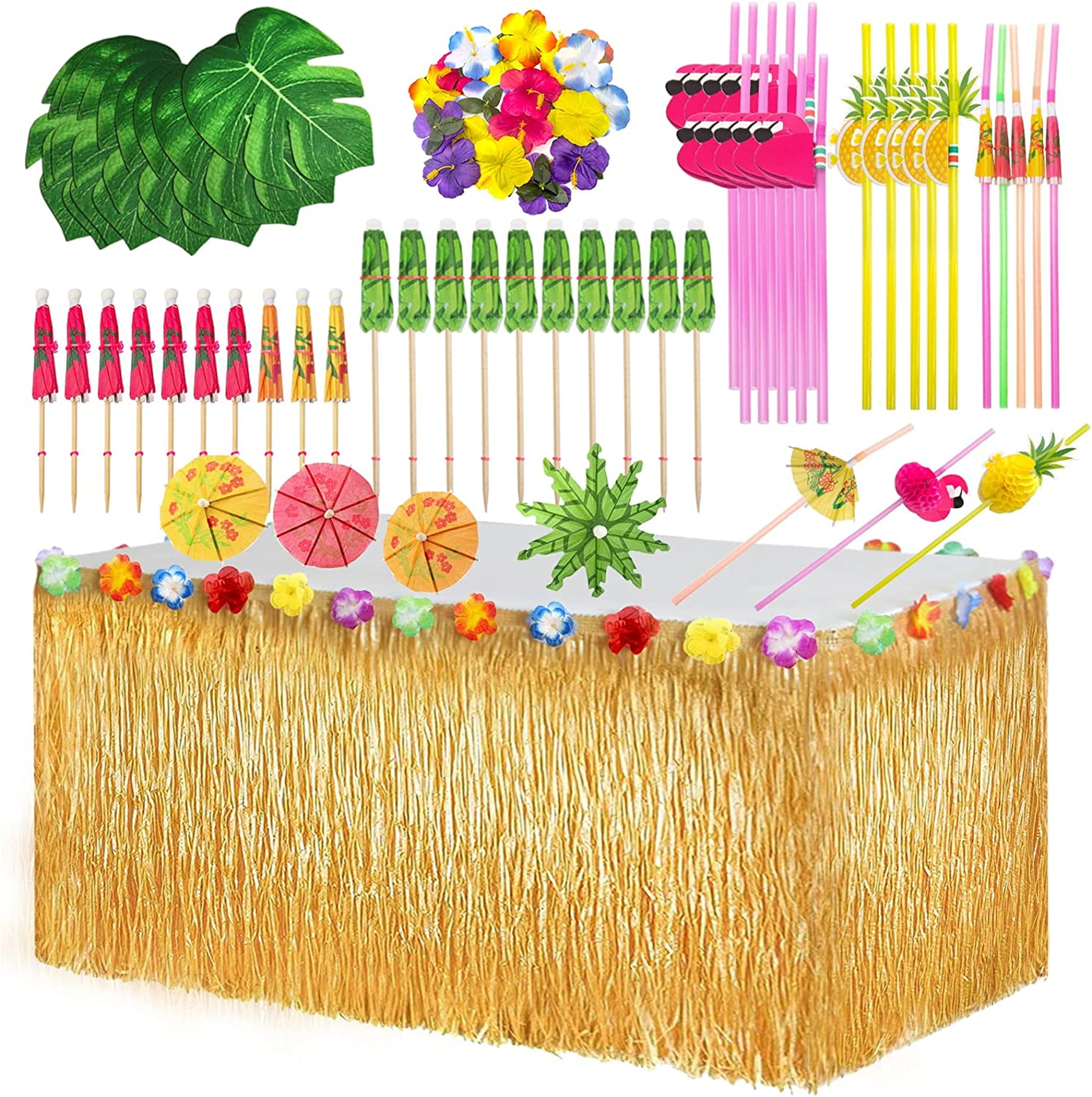 Luau Party Decorations 81pcs Hawaiian Party Decorations Set Include Hawaiian Table Skirt Palm