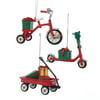 Childs Toys Red Tricycle Scooter and Wagon Christmas Holiday Ornaments Set of 3, Tricycle measures 4 x 3 1/2 x 2 1/4 inches By Kurt Adler