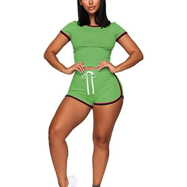 Bseka clearance items!Rave Outfits For Women Summer Split 2 Piece Short  Sleeve Outfits Sets Sports Suit Set Casual Cotton Blend Suit Sexy Active  Tracksuits 