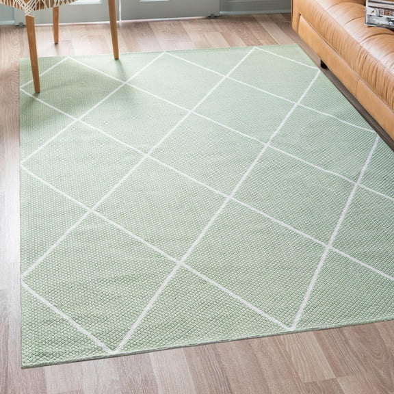 Unique Loom Decatur Collection Area Rug - Diamond (4' 2" x 6' Rectangle Green/Ivory)