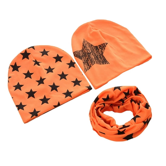 Ensemble de 3 Pcs Tuques et Foulards à Imprimé d'Étoiles Automne Hiver Crochet Bébé Nourrisson Tuque