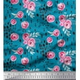 thumbnail image 1 of Soimoi Blue Japan Crepe Satin Fabric Brush Stroke & Ranunculus Floral Printed Fabric 1 Yard 44 Inch Wide, 1 of 3