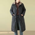 thumbnail image 2 of Jinhomg Long Winter Jacket for Women Lightweight Comfy Button Down Hooded Puffer Coat Casual Warm Outerwear with Pockets Summer Saving Black L, 2 of 10