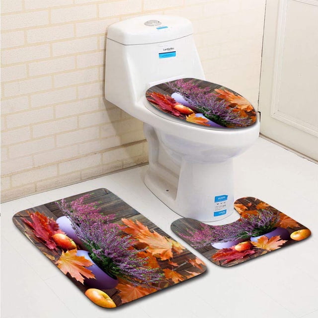 ABPHQTO Arce colorido floreciente del brezo deja frutas jugosas en tablas de madera Juego de alfombras de baño de 3 piezas Alfombra de baño Alfombra de contorno y tapa de inodoro ABPHQTO Cont-CHAPPLE-39598