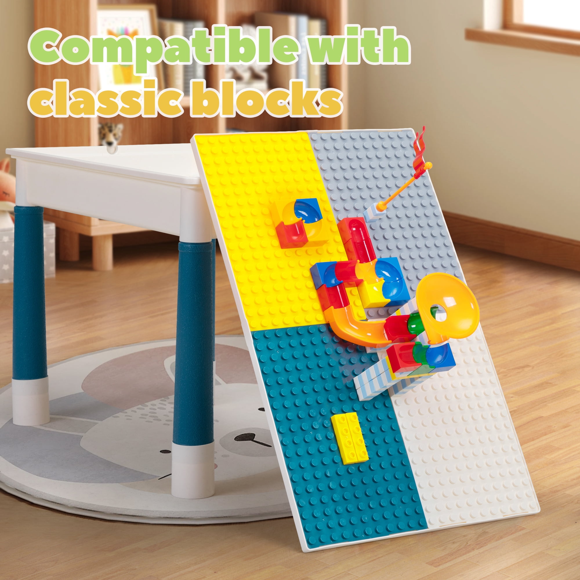 Tobbi Toddler Table and Chairs, Kids Activity Table Set with 2 Chairs, Building Block Table