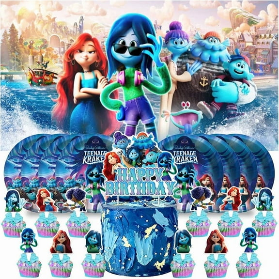 Ruby Gillman Teenage Kraken Plates Birthday Supplies Decorations Decor Backdrop Banner Cake Topper Fans