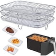 thumbnail image 1 of Air Fryer Rack for Ninja Double Air Fryer Stainless Steel Air Fryer Accessories Three Layer Dehydrator Racks Stackable Air Fryer Basket Tray Fit for Ninja Foodi DZ201 DZ401 (B 8.35x5.63x3.58inch), 1 of 8