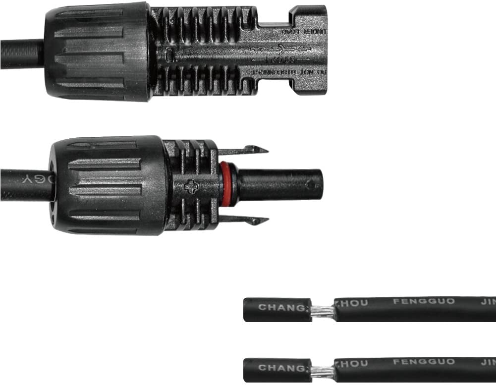 Renogy 10Ft 10AWG Solar Wire Extension Cables with Female and Male Connector, 1 Pair, Adaptor Kit, Black