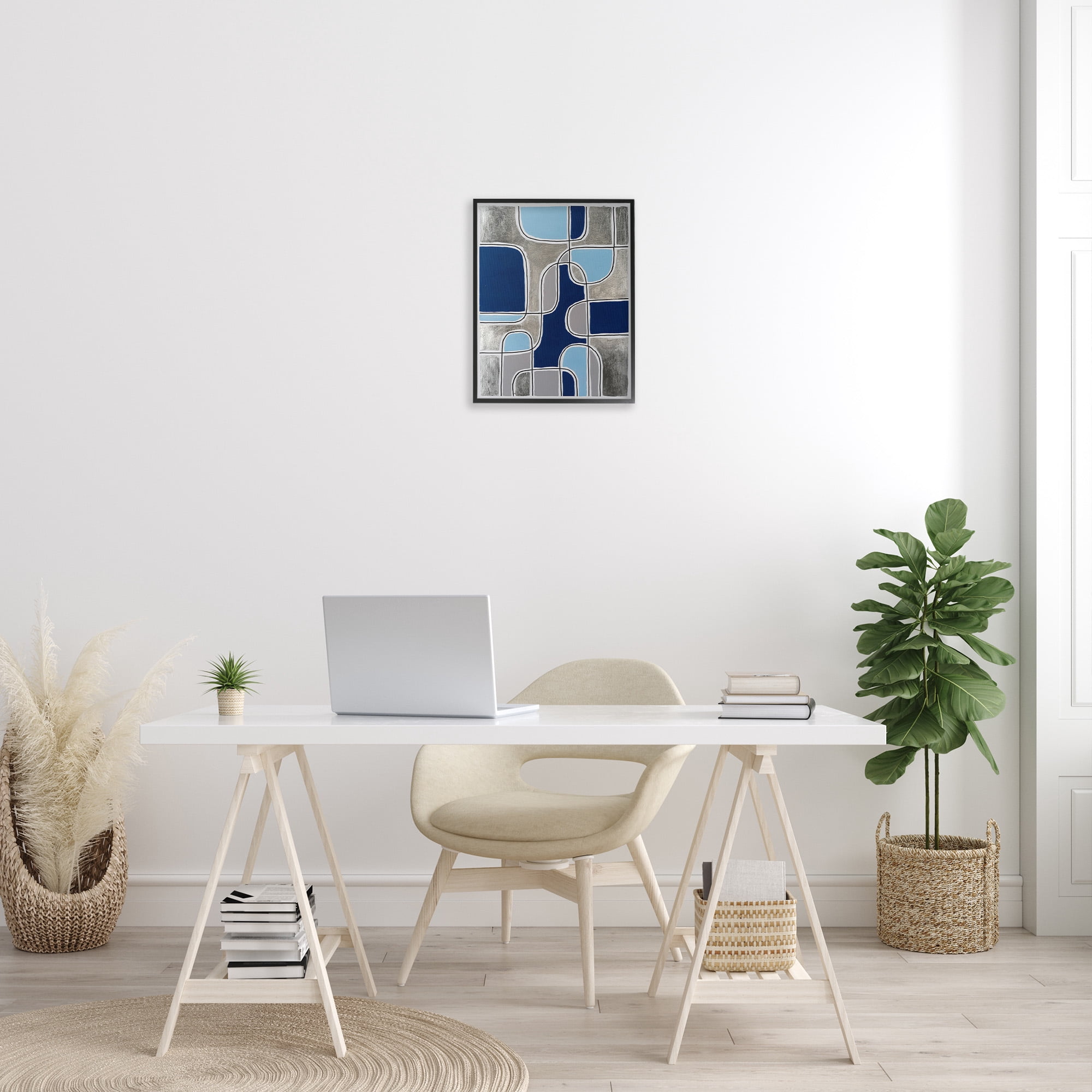 Stupell Industries Blue Asymmetrical Pattern Abstract Painting Black Framed Art Print Wall Art, 16 x 20