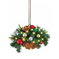 Artificial Pine Needle Hanging Basket with Pinecones Baubles for Indoor Outdoor Seasonal Decor