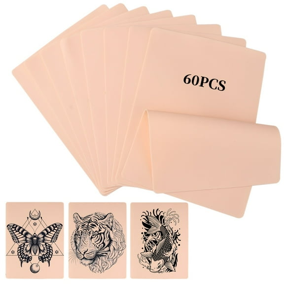60 Pieces Blank Tattoo Practice Skins, Soft Silicone Tattooing Practice Skins, Double-Sided Fake Tattoos Skins, 60PCS Eyebrow Practice Silicone Sheets for Tattooing Beginners